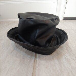 Black leather top hat Womens